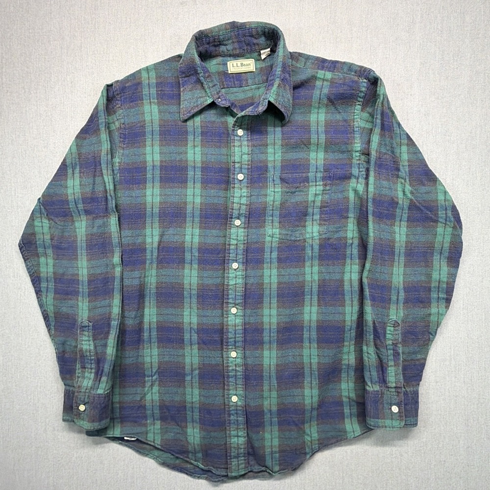 Vtg LL‎ Bean Flannel Shirt Mens Large Tall Blue Plaid Button Down Made in USA
